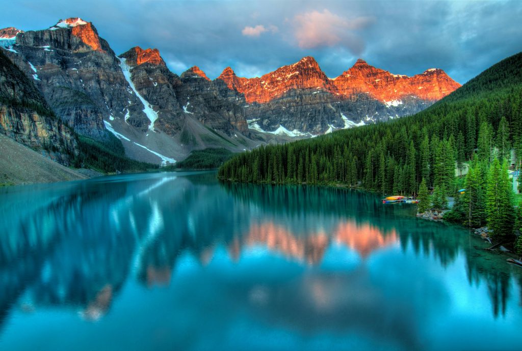 Rockies with a lake in foreground
